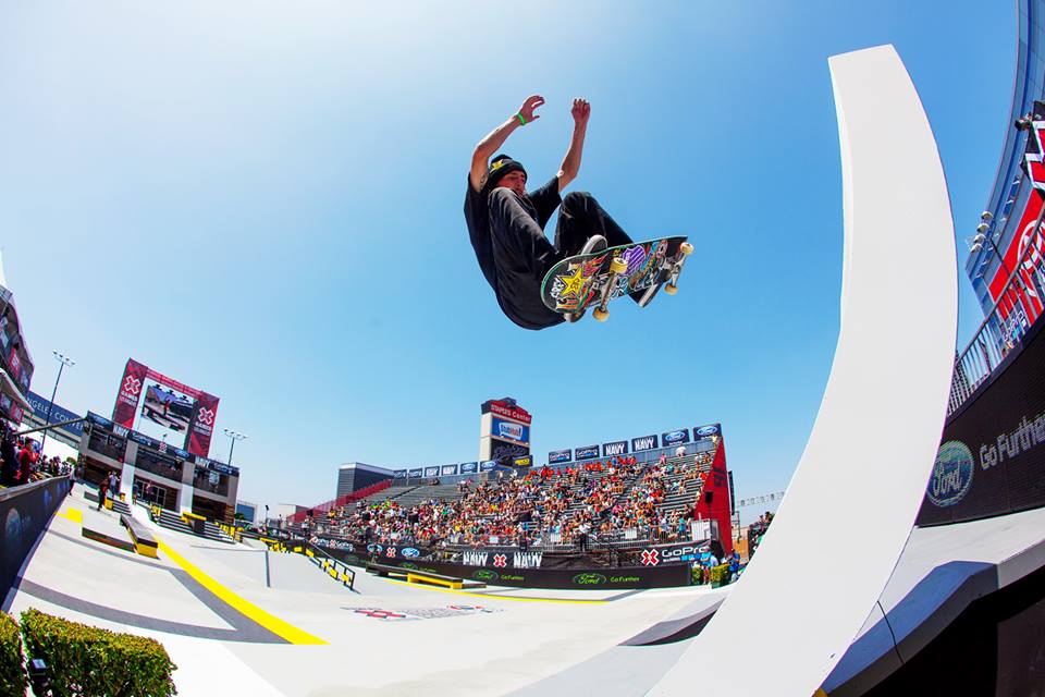 Greg Lutzka competing in a large skateboarding event